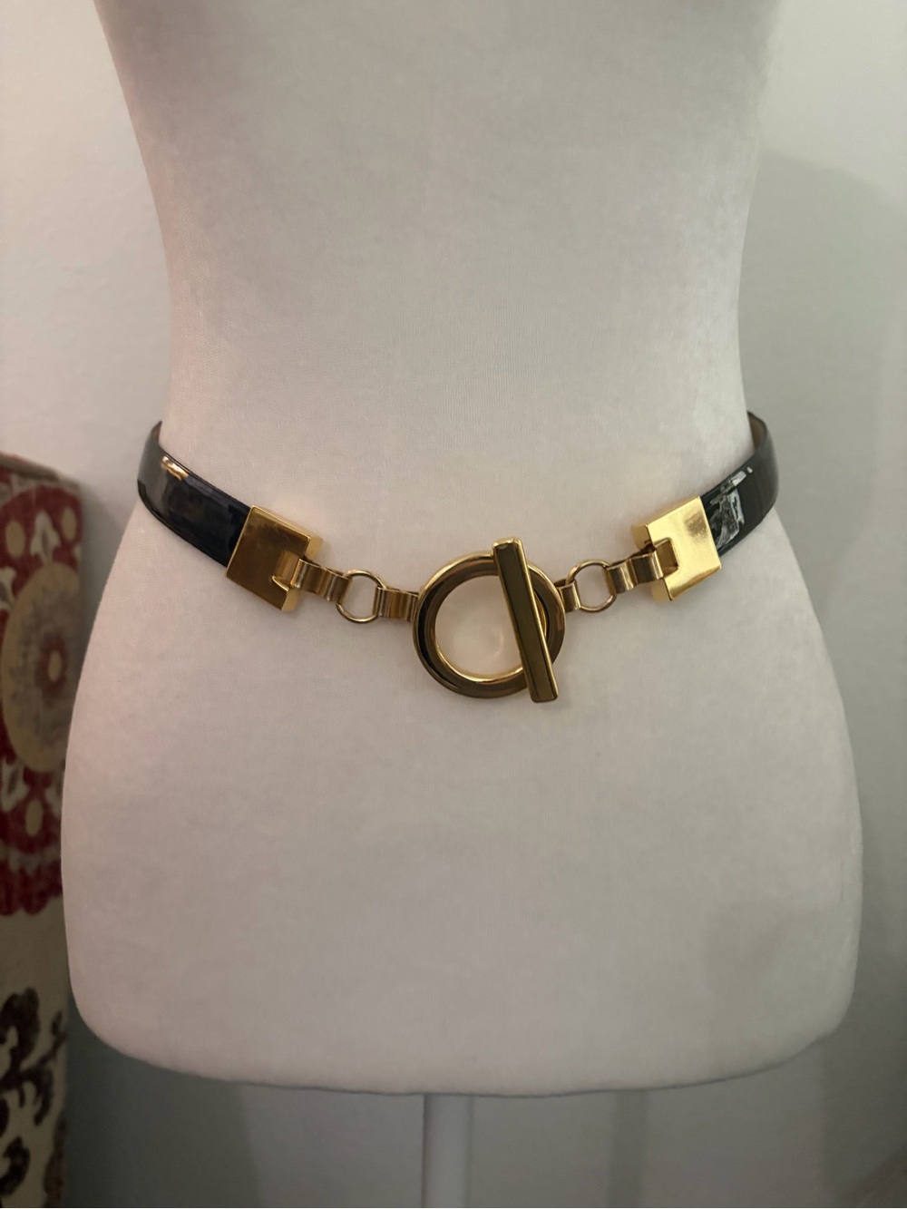 Designer inspired Black Belt with Gold Toggle Hardware